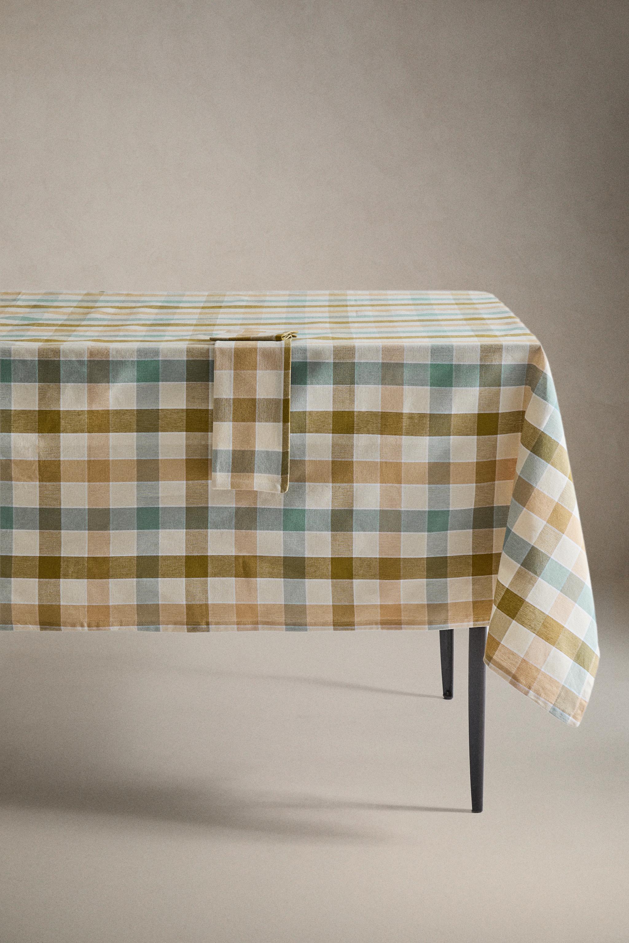 DYED THREAD CHECK TABLECLOTH